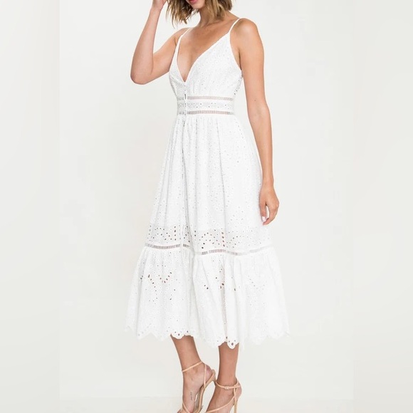 DEVI Eyelet Tiered Ruffle Babydoll Maxi Dress Women’s Large Boho Cottage Prairie - Picture 8 of 8
